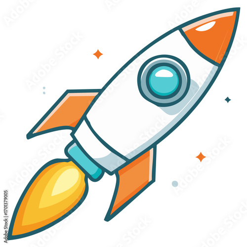 Vibrant cartoon rocket ship launching with fiery exhaust representing startup success and innovation