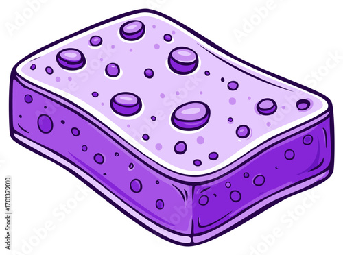 Cartoon illustration of a porous purple sponge for washing and cleaning