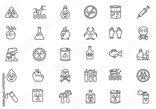 Warnings related icons: thin vector icon set, black and white kit
