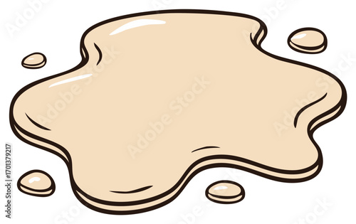 Beige liquid puddle with small splatters cartoon style vector art