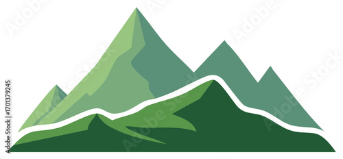 Green Mountain Range Landscape Illustration with Peaks, Slopes, and a White Winding Road