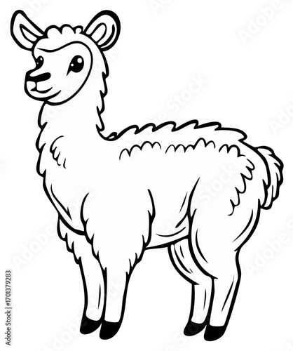 Cartoon Llama Animal Cute Black and White Illustration Contour Sketch Drawing