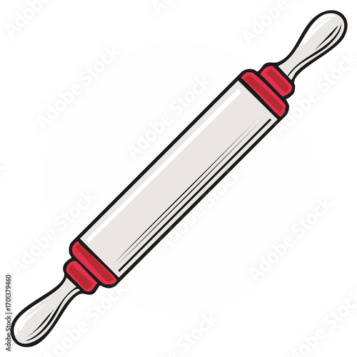 Kitchen rolling pin with red handles vector illustration for baking and cooking