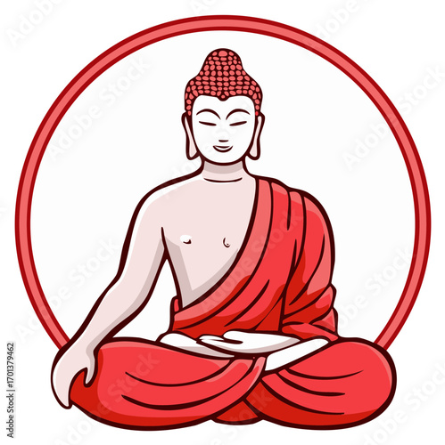 Meditating Buddha in Lotus Position Red Icon Serene Spiritual Enlightenment