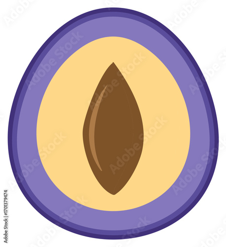 Stylized Slice of a Plum with a Seed in the Center