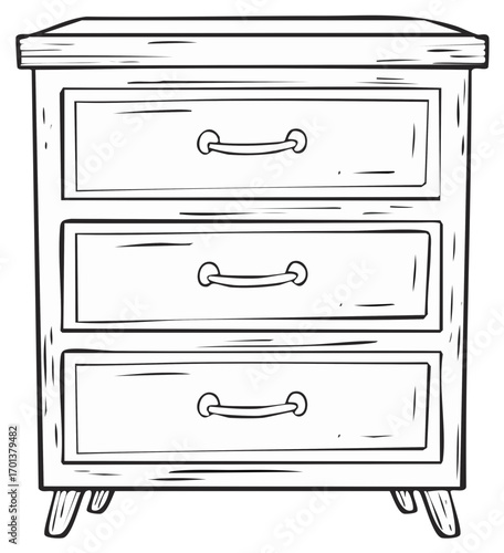 Simple Sketch of a Three-Drawer Dresser with Wooden Texture