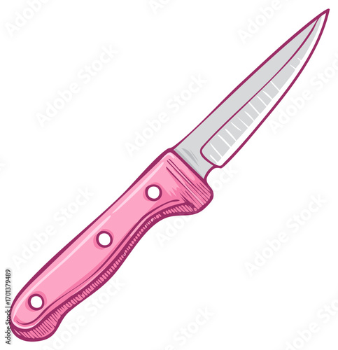 Pink Handled Paring Knife Shiny Steel Blade Kitchen Utensil Sharp Cutting Tool