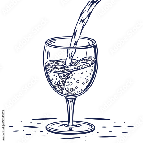 Wine Glass with Pouring Liquid Refreshment Illustration