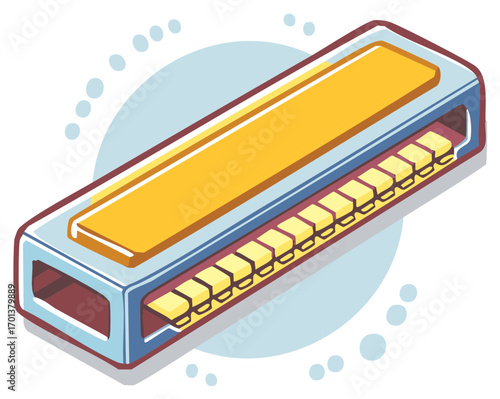 Stylized Harmonica Illustration Blues Instrument Musical Equipment Mouth Organ Music Maker Sound Creation Wind Instrument