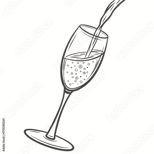 Elegant Champagne Glass Illustration with Bubbles