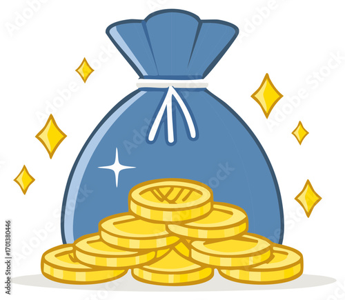 Bag of Gold Coins with Sparkle Elements
