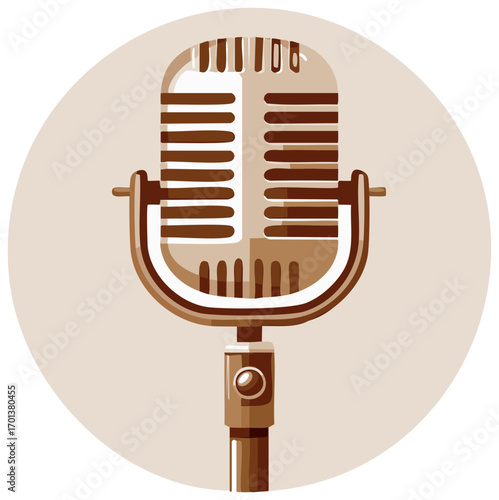 Retro microphone illustration, vintage audio recording concept in beige circle.
