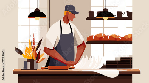 Baker shaping dough in a cozy bakery