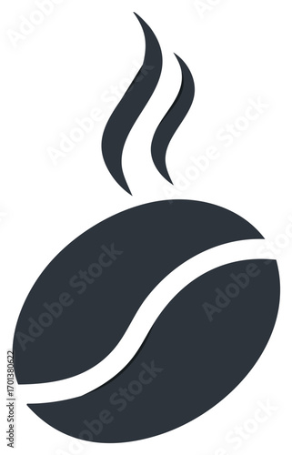 Hot dark coffee bean with steam rising, simple graphic logo