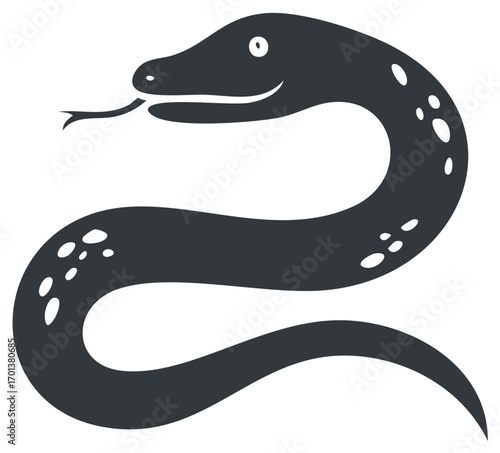 Stylized illustration of a snake with a smile and tongue sticking out