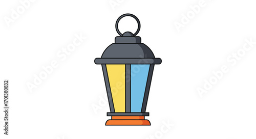 a colorful lantern hanging with vibrant panels inside