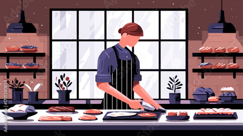 Bakery worker preparing food