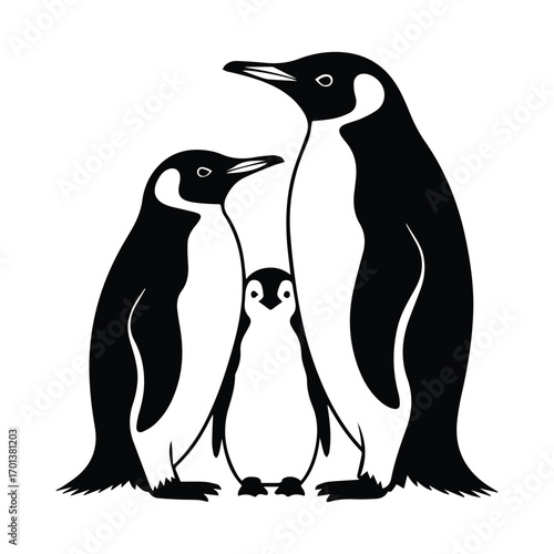 Elegant penguin family silhouette on white background a heartwarming symbol of togetherness and love