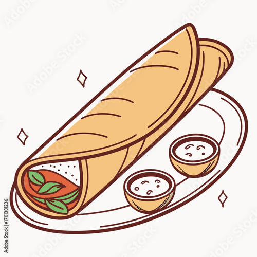 Delicious Rolled Food with Dipping Sauces Vector Illustration