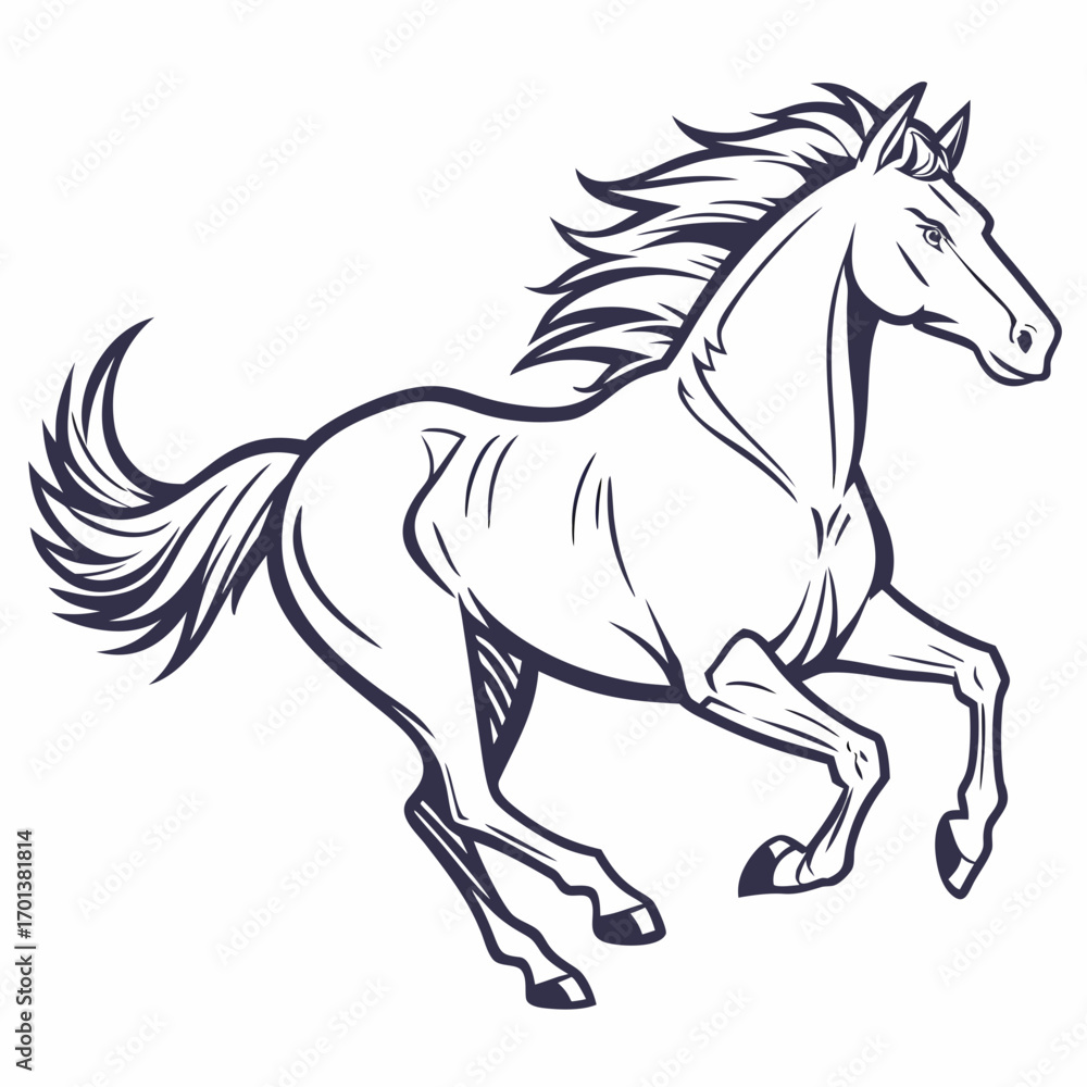 Fototapeta premium Vector line art illustration of a powerful running horse