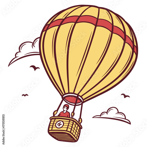Vintage hot air balloon soaring through the sky on an adventure