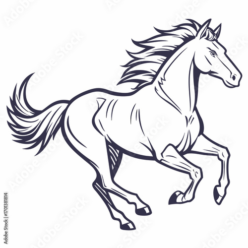 Vector line art illustration of a powerful running horse