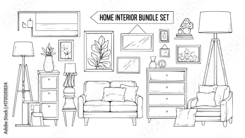 Home interior bundle set with furniture and decor