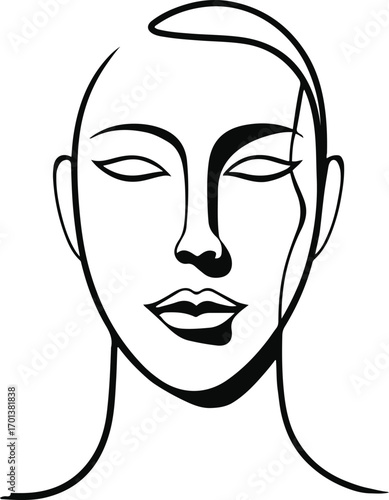 minimal continuous line drawing of abstract human face, single stroke, geometric shapes, black outline, white background, modern aesthetic 3