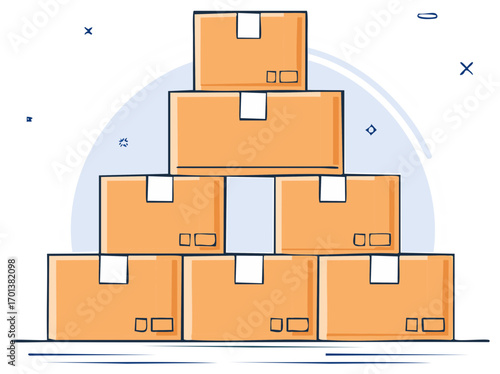 Stacked Cardboard Boxes Pyramid Arrangement Conceptual Illustration