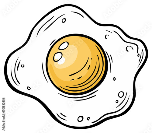 Cartoon style illustration of a single fried egg for breakfast or cooking