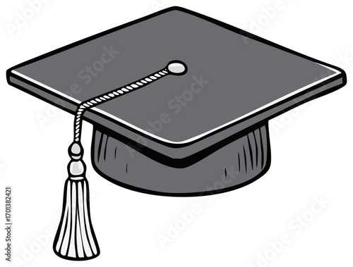 Black Graduation Cap with Tassel Illustration for Academic Achievement