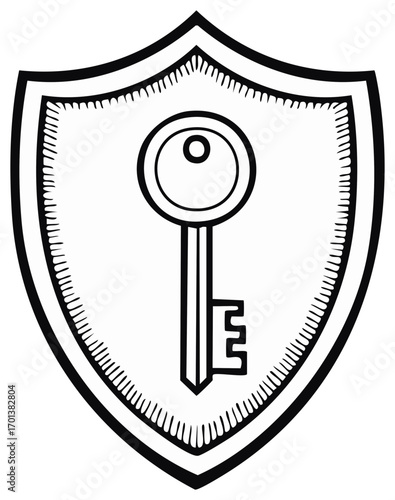 Stylized shield emblem with key symbol for security and protection concept