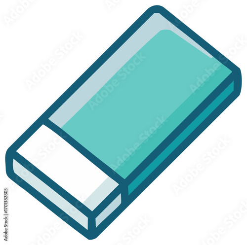 Isometric graphic illustration featuring a blue and white rubber eraser for correcting errors, stationery item.