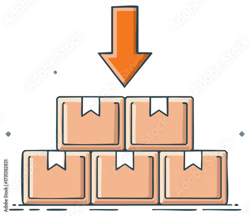 Boxes being lowered by arrow illustration, concept of shipping and delivery
