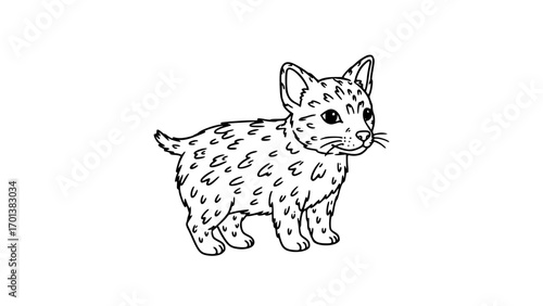 A cute cartoon drawing of a spotted kitten
