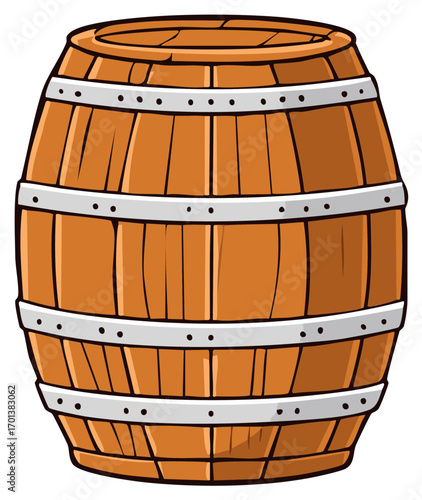 Rustic wooden barrel with metal hoops for storage illustration