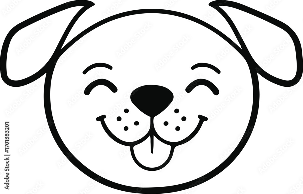Fototapeta premium single line drawing of dog face, simple black outline, white background, friendly style.e