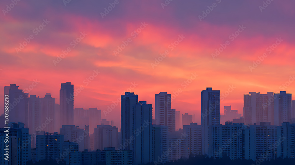 Fototapeta premium Urban Moodscapes: Designing Cities for Visual Harmony at Sunset 