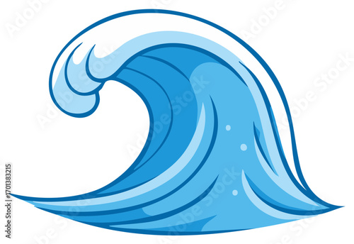 Stylized cartoon blue ocean wave cresting and splashing, a simple graphic vector illustration
