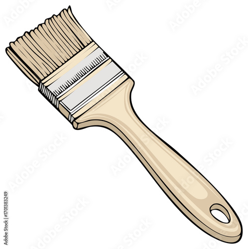 Illustration of Paintbrush with Wooden Handle for Painting Projects and Decoration