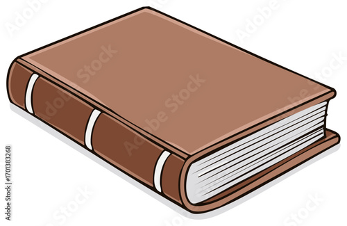A classic brown hardcover book in a simple cartoon vector illustration style