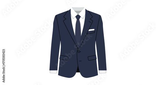 a classic navy blue suit with white shirt and tie