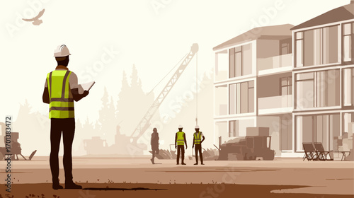 Construction site workers overseeing building project