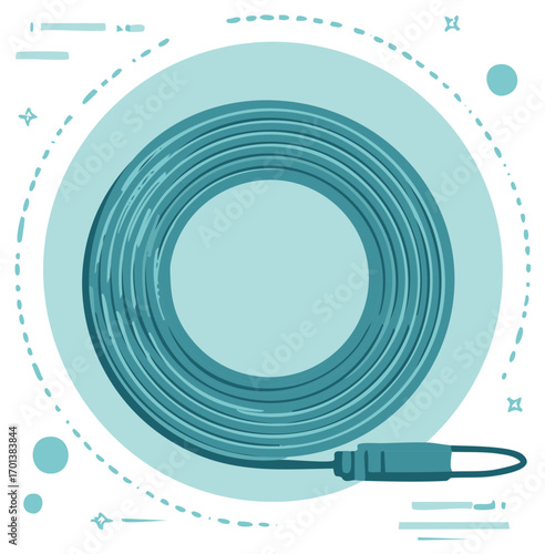 Audio Cable Doodle Illustration Rolled Up, Technical Device Design