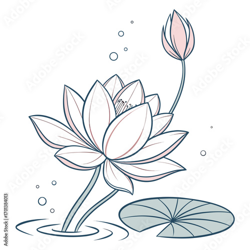 Elegant Line Art Illustration of a Serene Lotus Flower