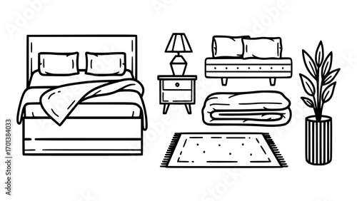 Collection of bedroom furniture and decor items