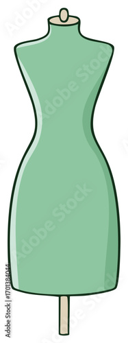 Simple illustration of a vintage green sewing mannequin on a stand