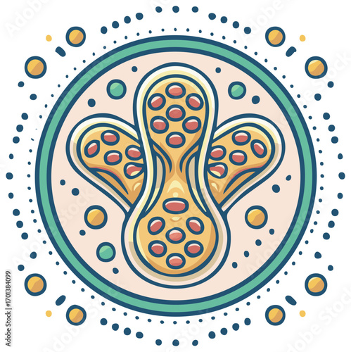 Decorative stylized abstract illustration of a floral or biological form in a circular design