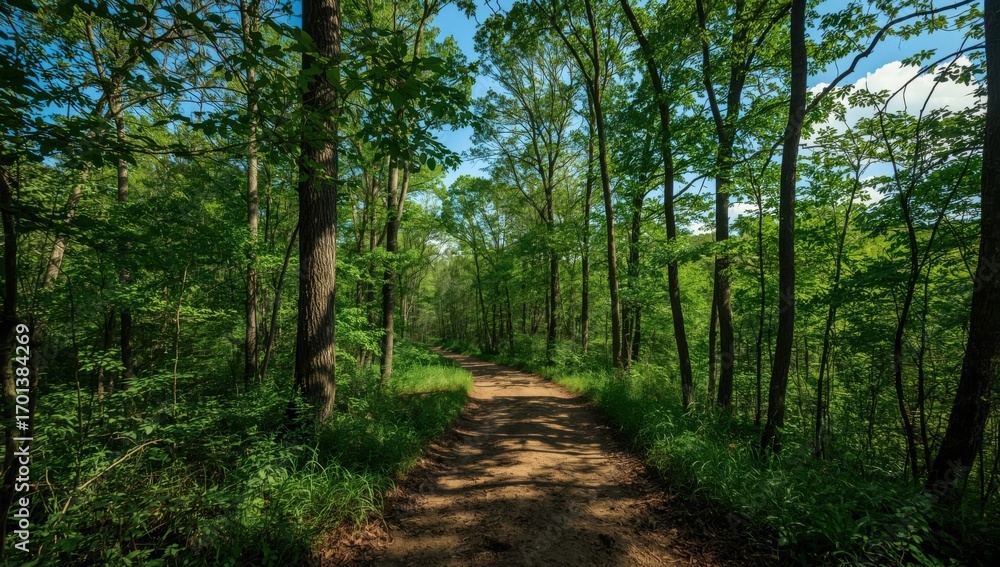 Fototapeta premium Winding trail through lush green forest