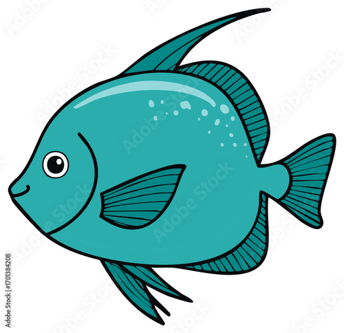Cute Turquoise Angelfish Swimming in the Ocean
